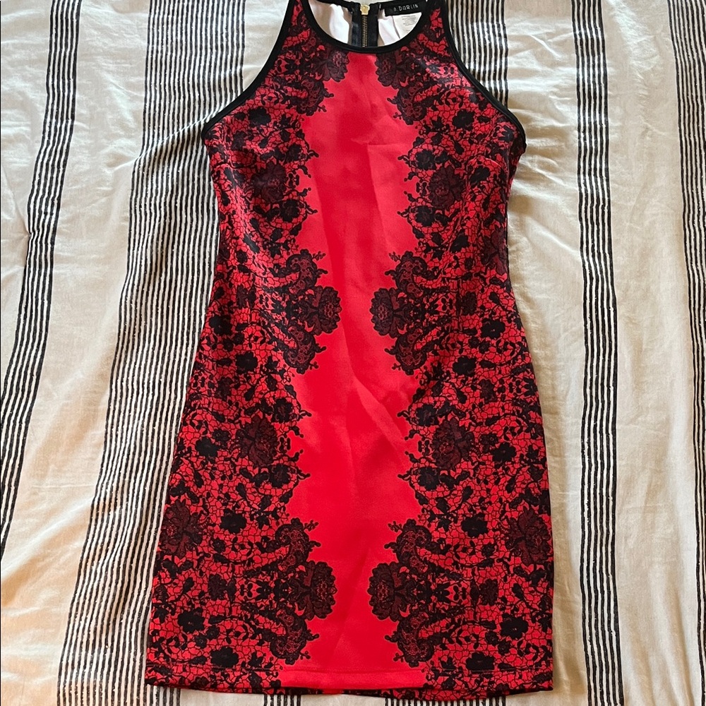 B Darlin Red and Black Floral Mini Dress